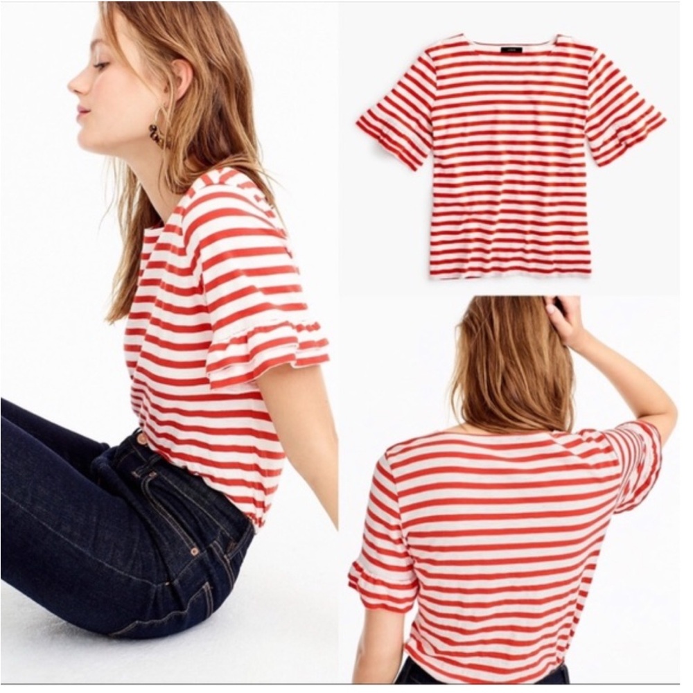 J Crew Red and White Striped Women's Top